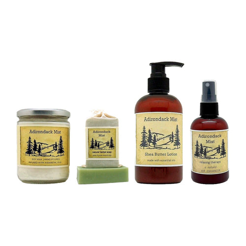 Adirondack Mist Gift Set: a 12 oz. candle, herbal soap, shea butter lotion, and spray