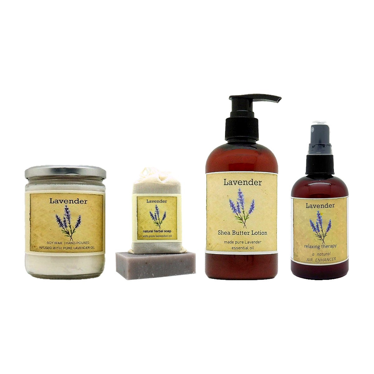 Lavender Gift Set: a 12 oz. candle, herbal soap, shea butter lotion, and spray