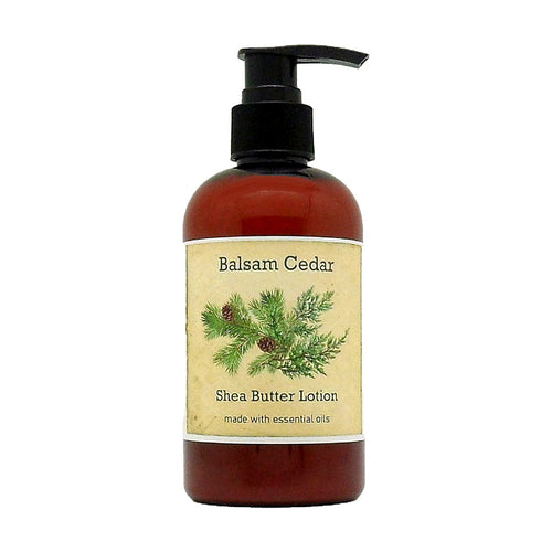 Balsam Cedar Shea Butter Lotion in an 8 oz. pump bottle