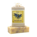 Lilac Herbal Soap bar with labeled muslin soap bag