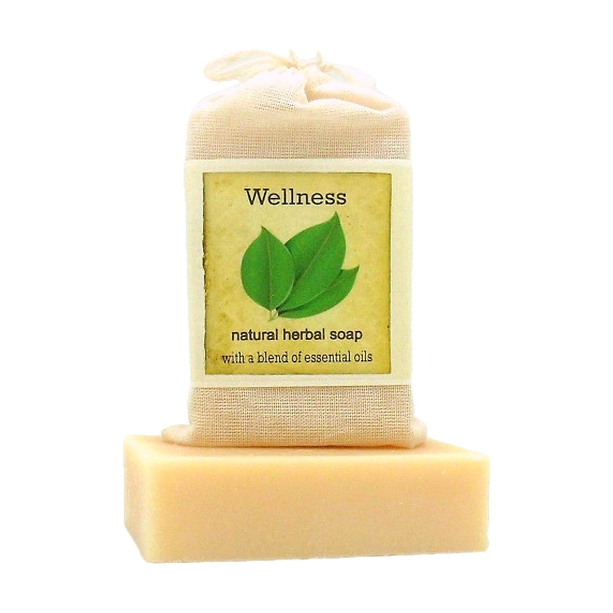 Wellness Herbal Soap bar with labeled muslin soap bag