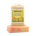 Wildflowers Herbal Soap bar with labeled muslin soap bag