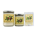 Holly Berry soy wood wick candle in 12 oz. and 7 oz. jars with wax potpourri melts