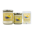 Lemon Lavender soy wood wick candle in 12 oz. and 7 oz. jars with wax potpourri melts