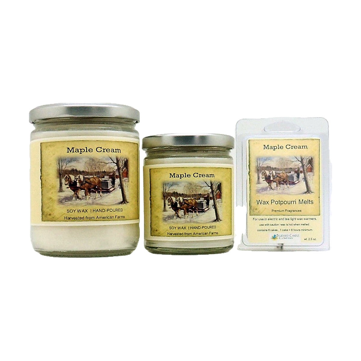 Maple Cream soy wood wick candle in 12 oz. and 7 oz. jars with wax potpourri melts
