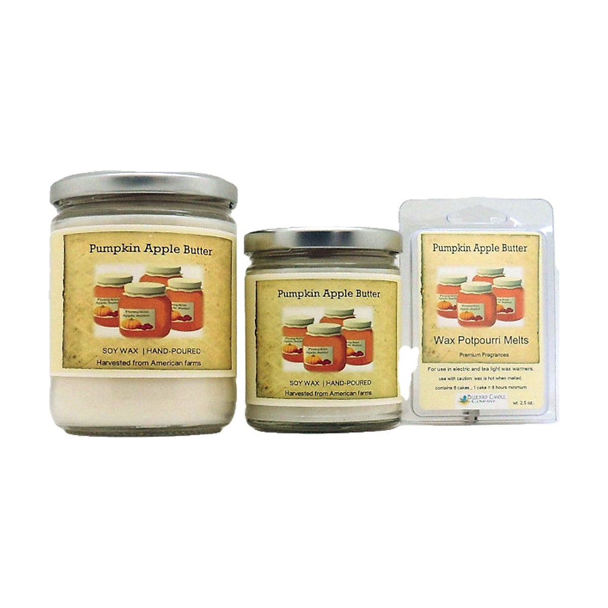 Pumpkin Apple Butter soy wood wick candle in 12 oz. and 7 oz. jars with wax potpourri melts