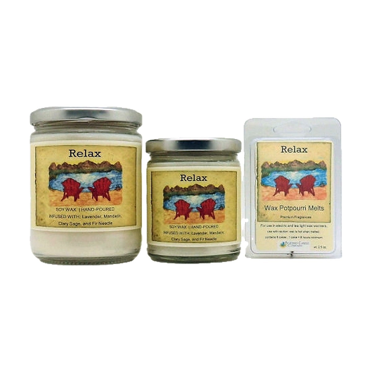 Relax soy wood wick candle in 12 oz. and 7 oz. jars with wax potpourri melts