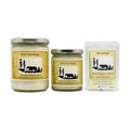 The Lodge soy wood wick candle in 12 oz. and 7 oz. jars with wax potpourri melts