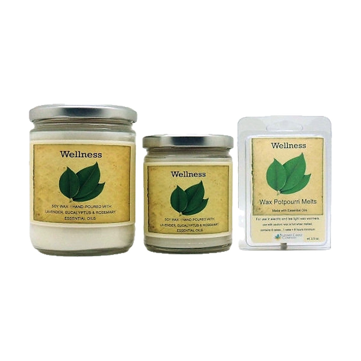Wellness soy wood wick candle in 12 oz. and 7 oz. jars with wax potpourri melts