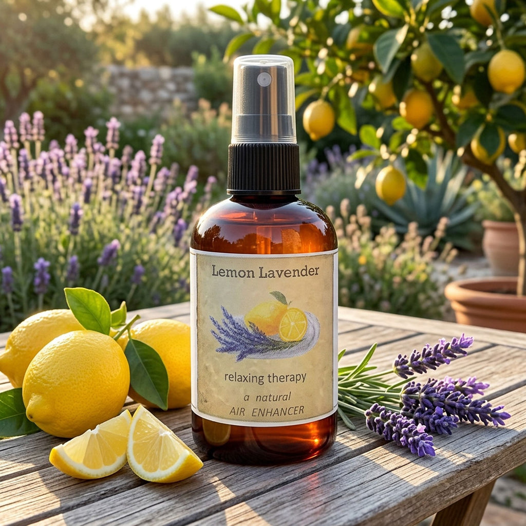 Lemon Lavender Spray bottle styled outdoors