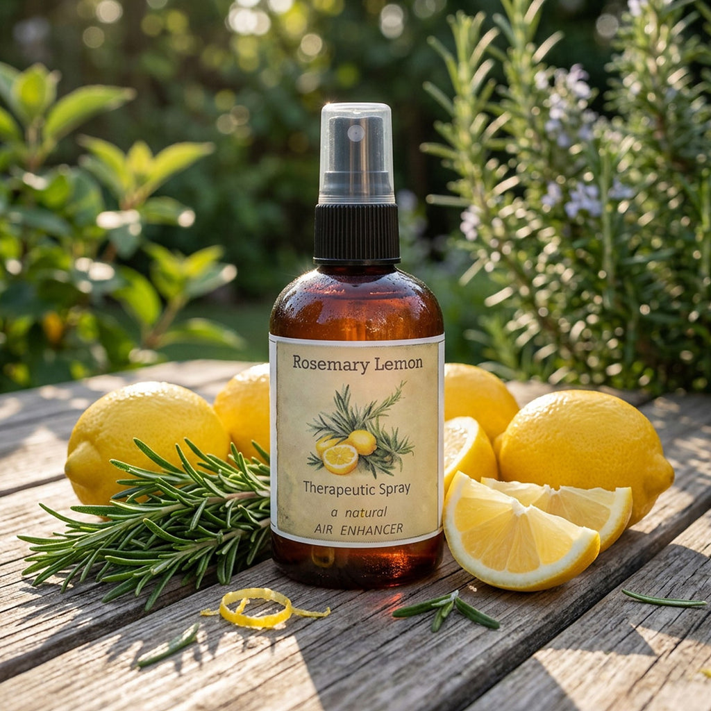 Rosemary Lemon Spray bottle styled outdoors