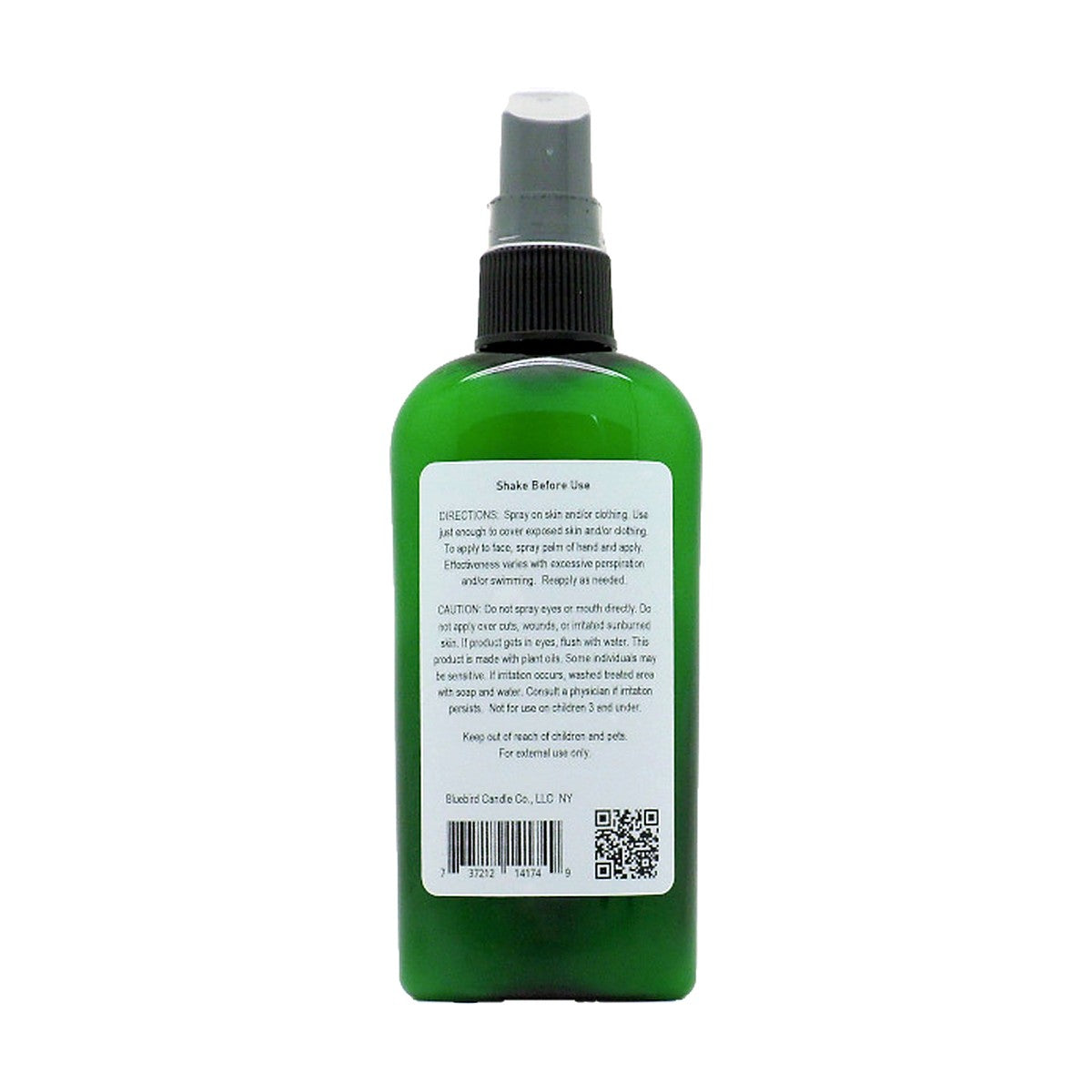 Scatter Bug Spray 4 oz. bottle, back label with ingredients