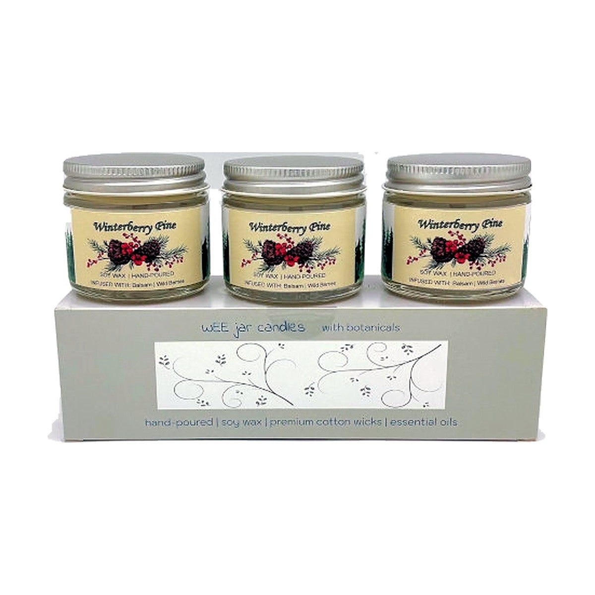 WEE Winterberry Candle Pack: three 2 oz. WEE jar candles in a gift box